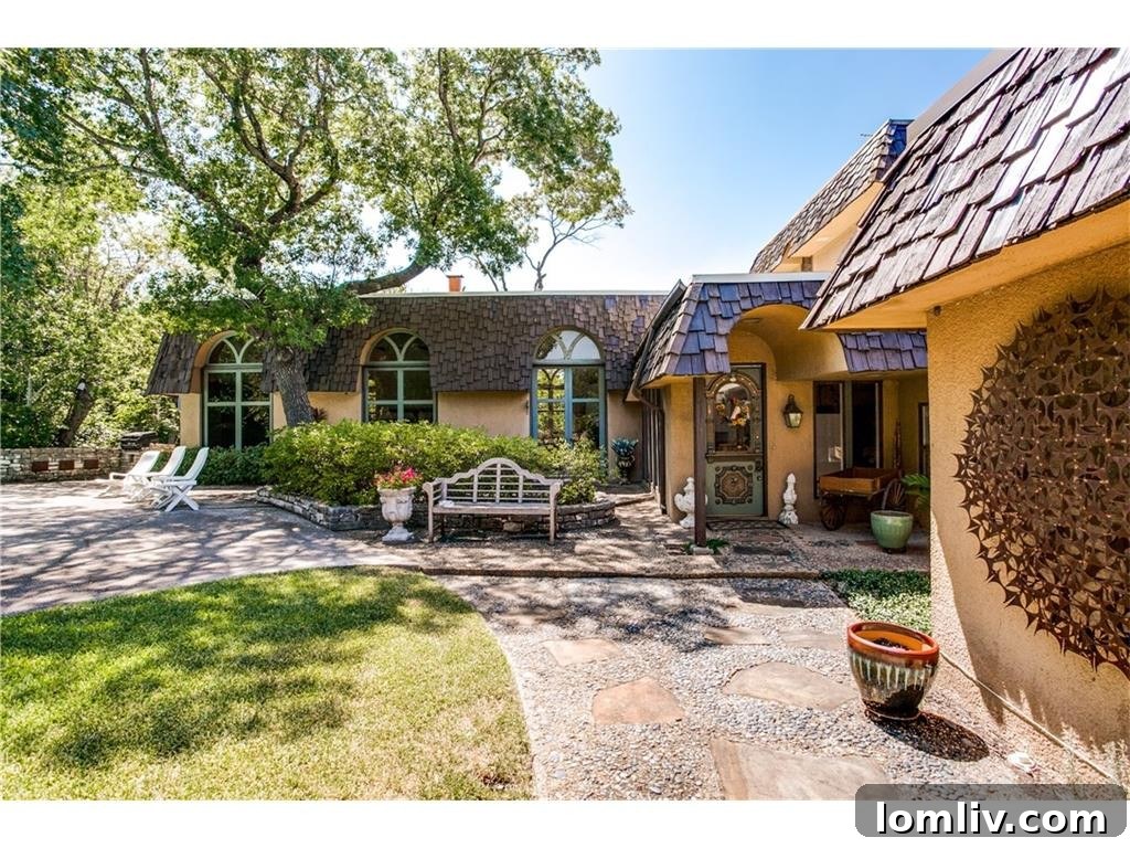 Elegant exterior details of 8740 Canyon Drive, a Dallas landmark