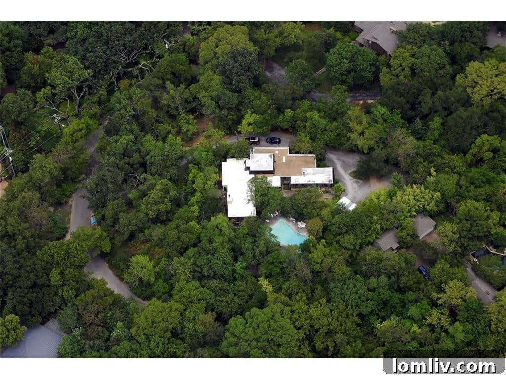 Panoramic overview of the expansive 1.4-acre estate at 8740 Canyon Drive