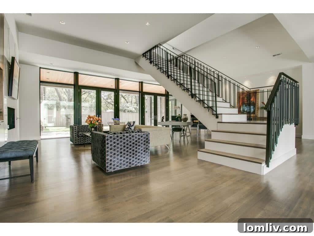 Modern floating staircase in Darren Woodson's home