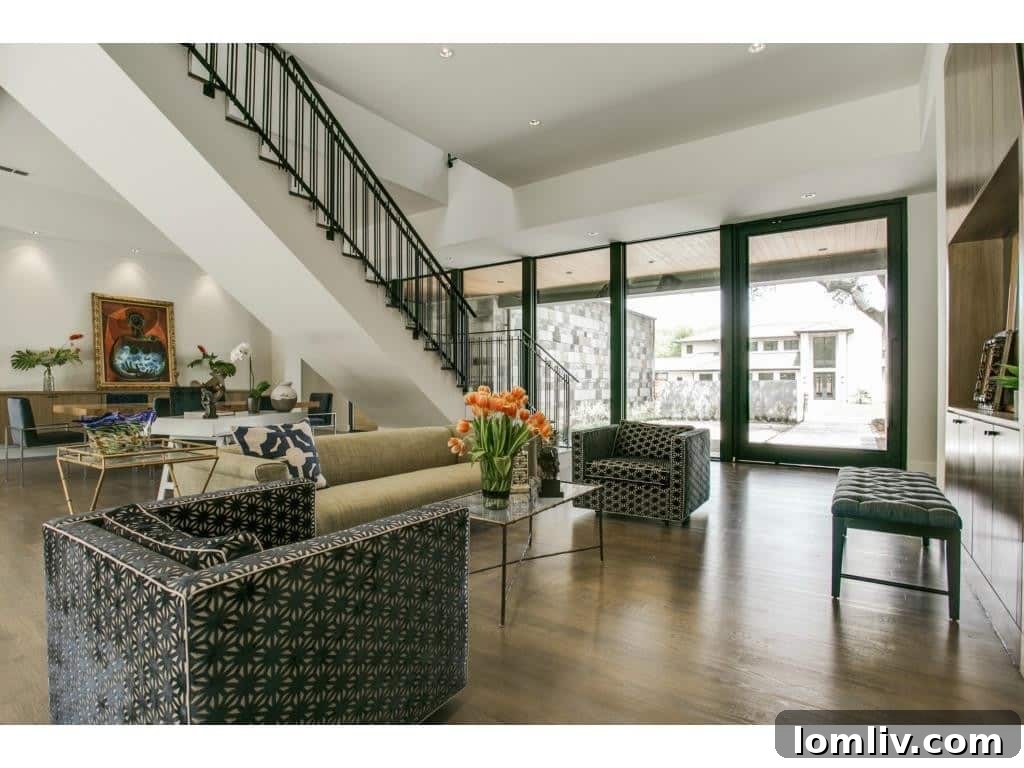 Spacious living room with large windows