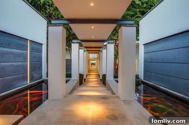 Inviting Koi Pond Entrance to a Modern Addison Home