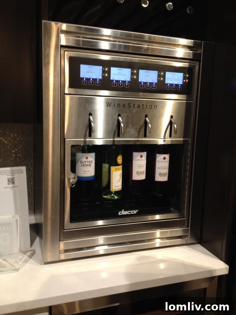 Sleek Dacor Discovery Winestation integrated into a modern kitchen, showcasing wine bottles.