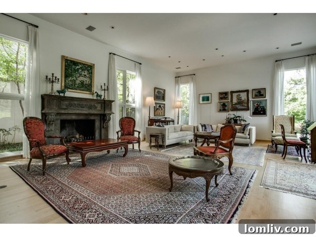 Spacious Living Area with Stone Fireplace