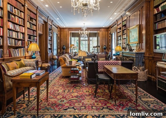 Hicks Main House Library Facing North - Extensive Book Collection