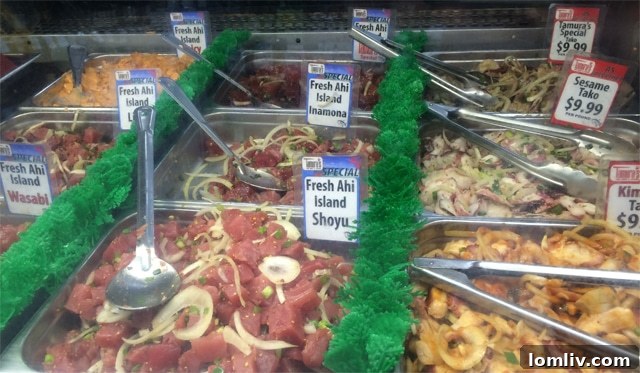 Fresh Poke (po-kay) in Hawaii, a sushi-like dish without rice, surprisingly cheap.