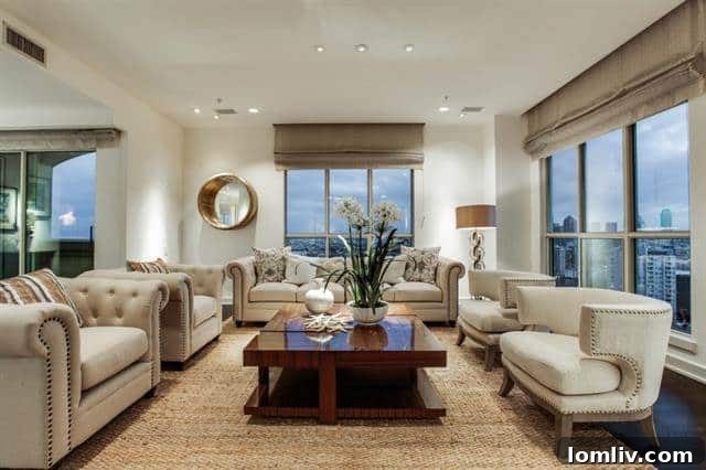 Living Room with Panoramic City Views at 3401 Lee Parkway Dallas Penthouse