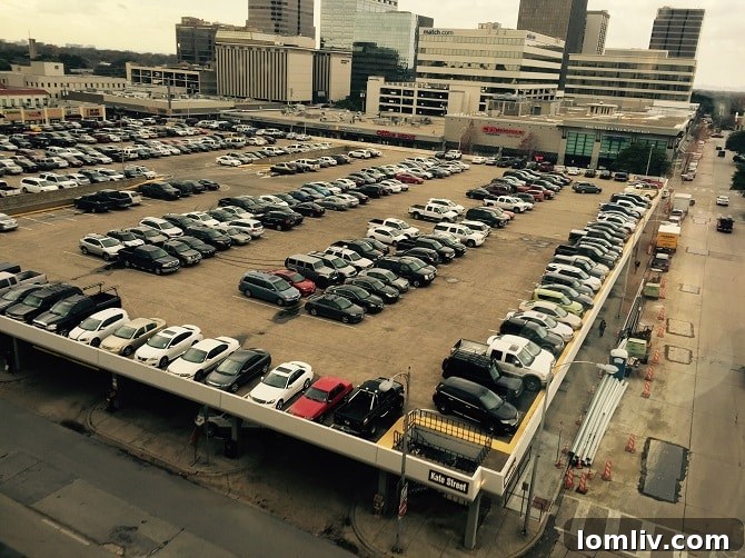 Preston Center parking garage with a focus on urban development challenges and traffic congestion