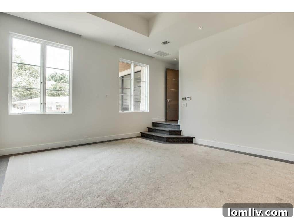 Dramatic Sunken Master Bedroom Design with Unique Architectural Elements