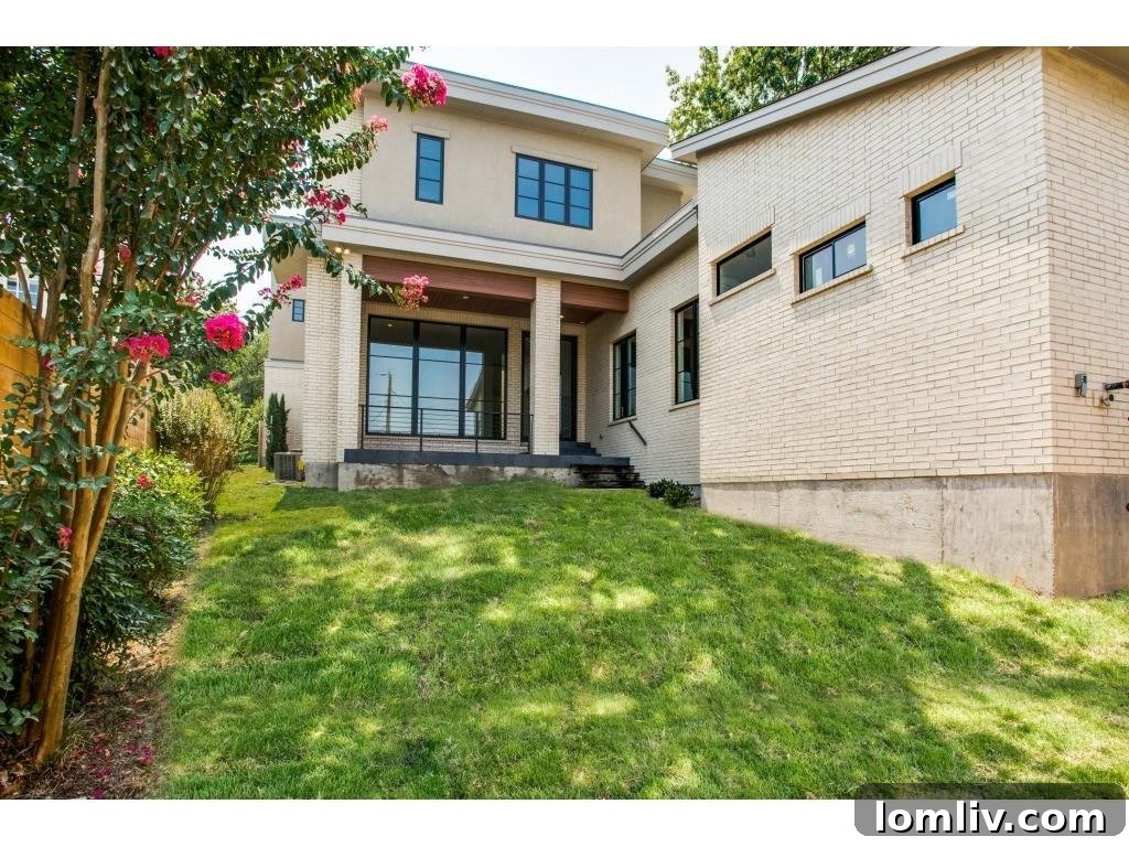 Rear View of 7119 Shook Showcasing Architectural Details and Landscaping