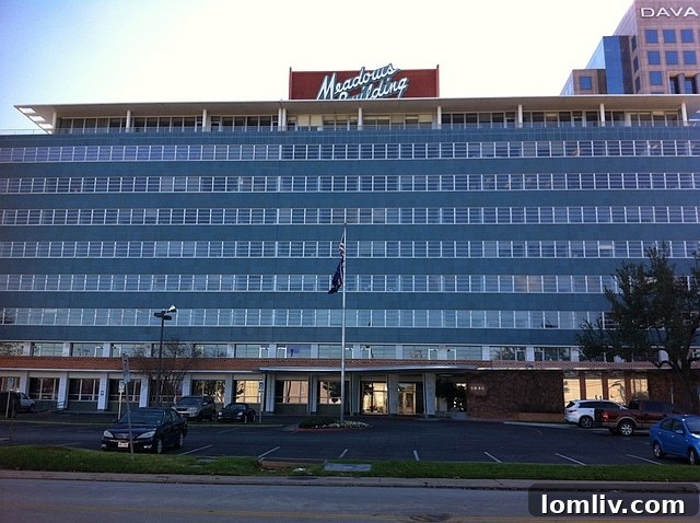 The iconic Meadows Building in Dallas, subject to new development plans by GlenStar Properties.