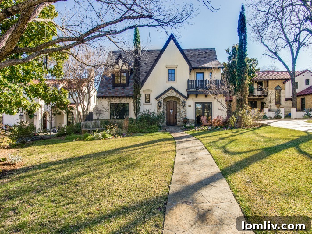 Exquisite Alpine Tudor home at 6832 Avalon Ave, Dallas TX, featuring unique architectural details and inviting curb appeal in the Lakewood neighborhood.