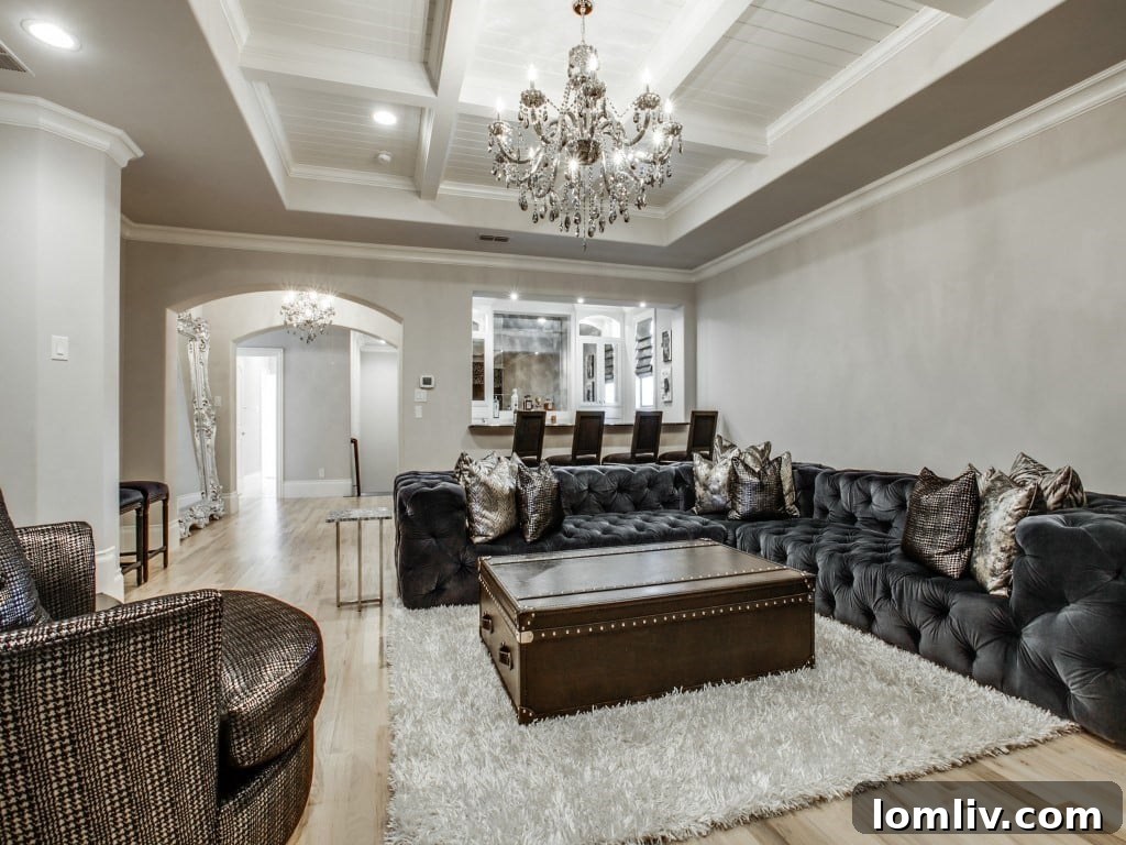 Spacious recreation room in a luxury Dallas home, ideal for gatherings