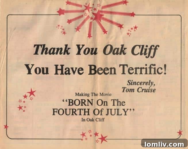 Additional behind-the-scenes image from the filming of Born on the Fourth of July in Elmwood.