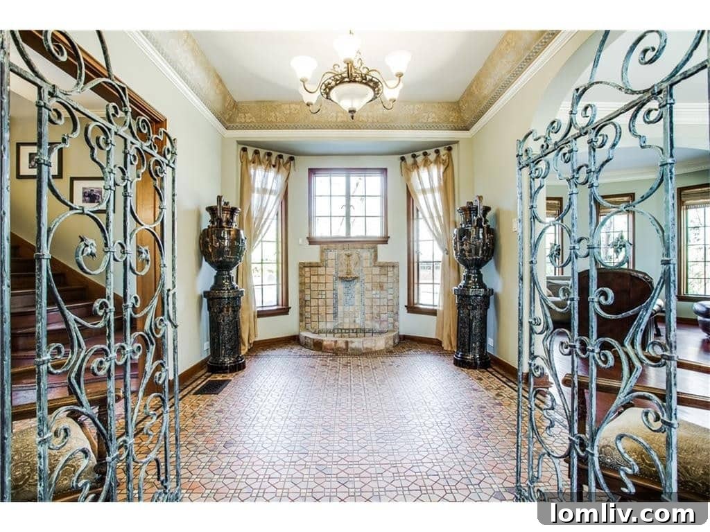 Tiled Foyer with Iron Gates and Original Rookwood Tile Fountain