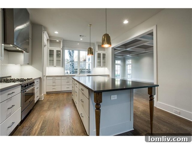 Kitchen Island with Brushed Brass Pendants