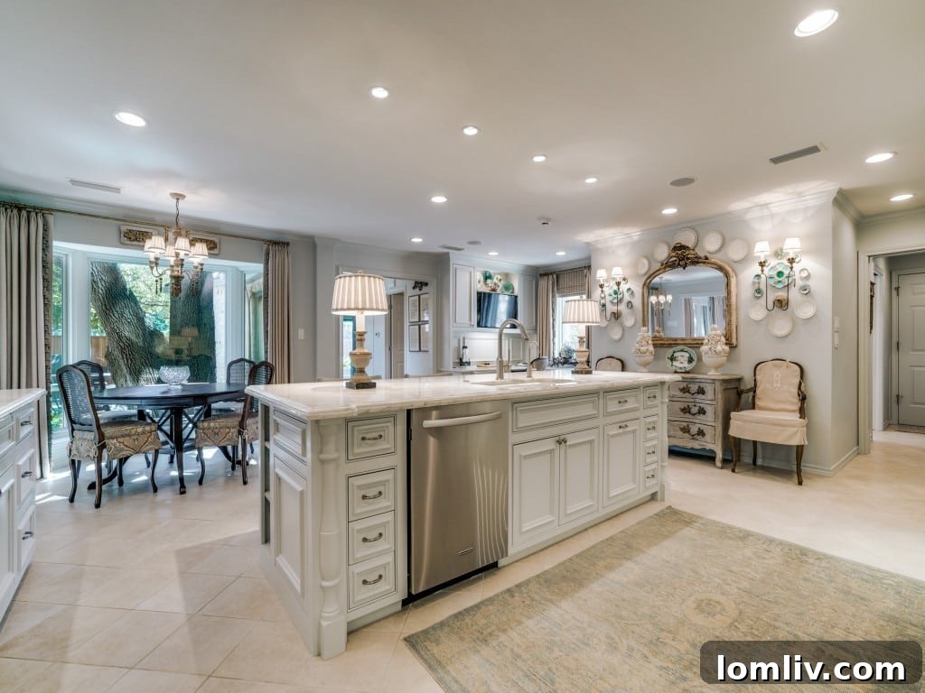 Kitchen Island with Aiden Gray Table Lamps and European Ambiance
