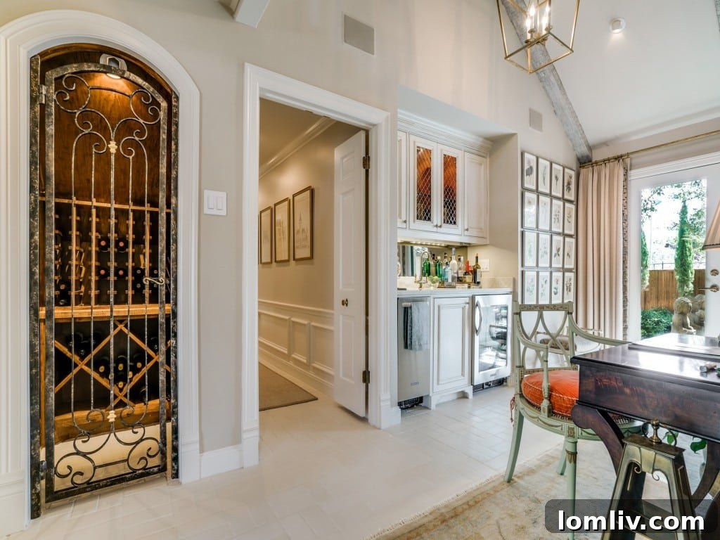 Grand Room with Whitewashed Beamed Ceilings and Stone Fireplace