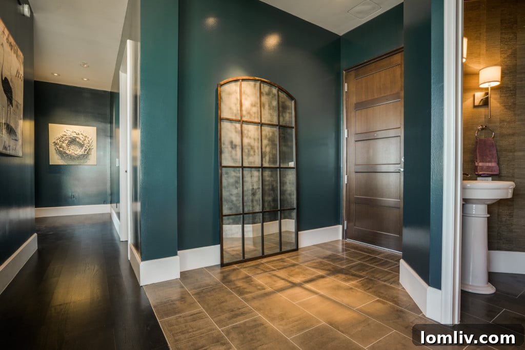 Elegant vestibule and open-plan living area in a luxury Fort Worth condo