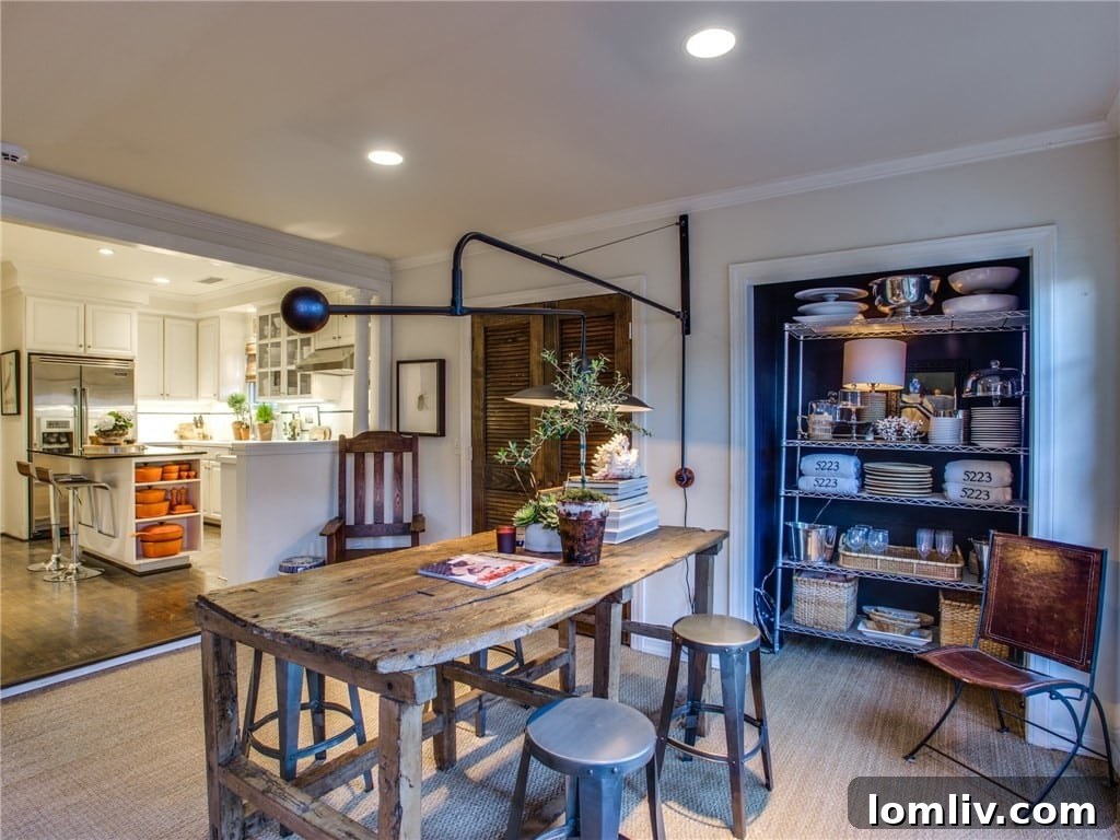 Dining room interior leading to kitchen