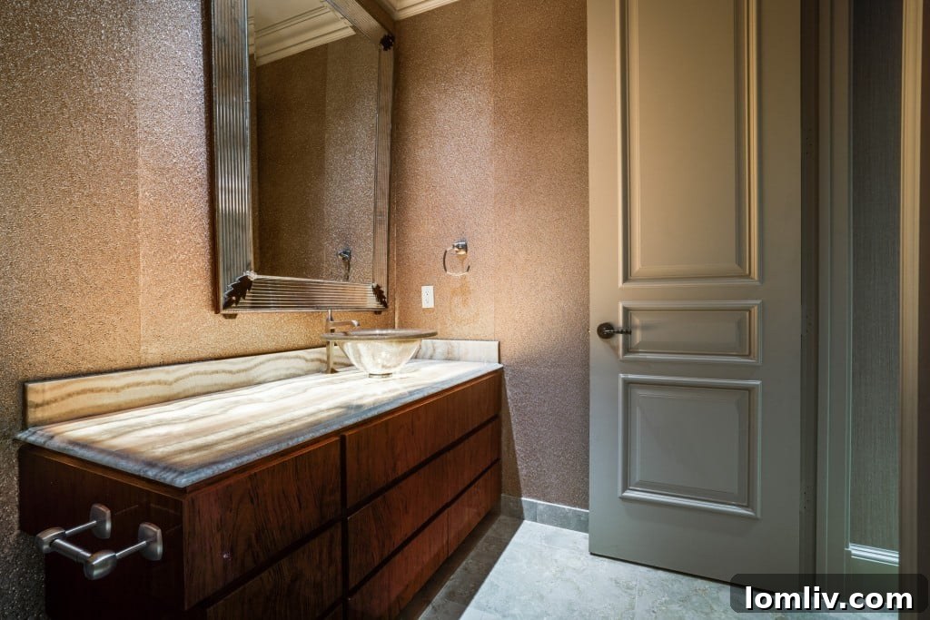 Claridge Rejoices Four R Style 13 Backlit onyx vanity in luxury guest bathroom