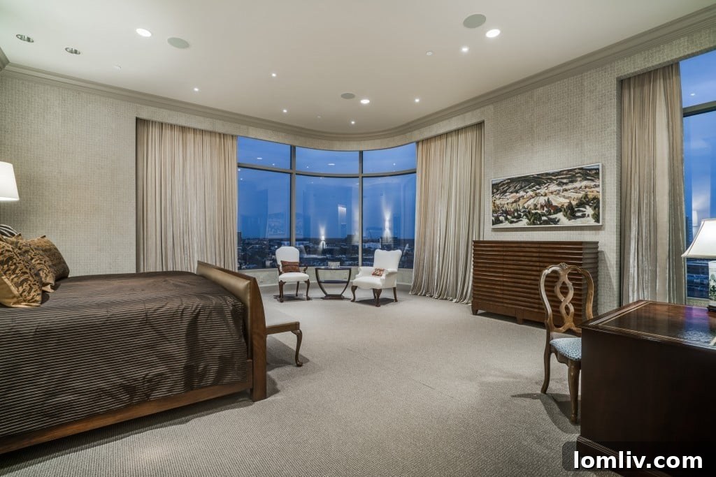 Claridge Rejoices Four R Style 10 Luxurious master bedroom with city views in Dallas penthouse
