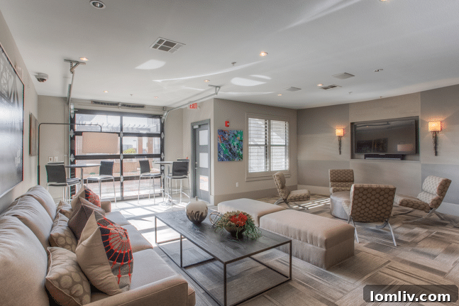 Luxurious living room with modern furnishings and a view from The Shelby Residences