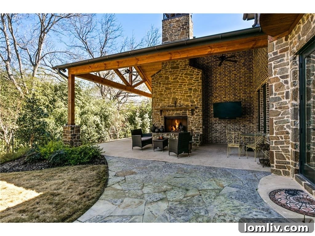 Close-up of the outdoor fireplace, perfect for entertaining