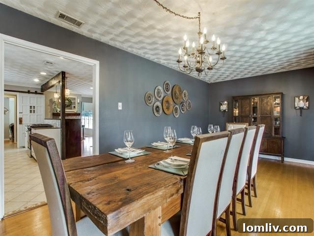 Elegant dining area flowing into the kitchen, ideal for family meals