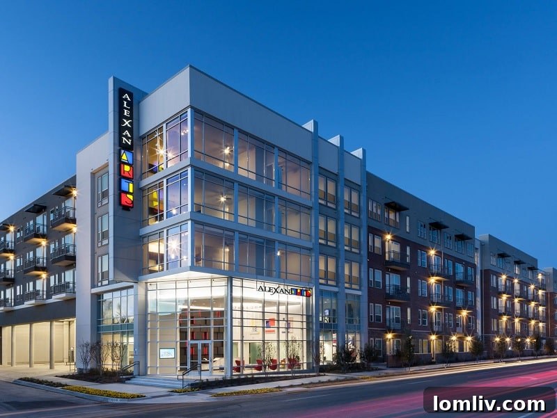 Olympus at Ross apartment building exterior with contemporary design and large windows