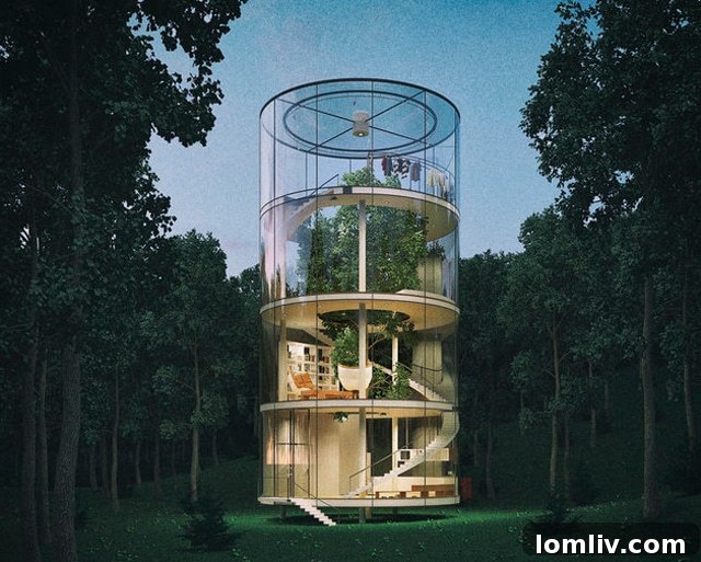 Striking cylindrical tree/townhouse design inspiration for Dallas's new urban farm high-rise.