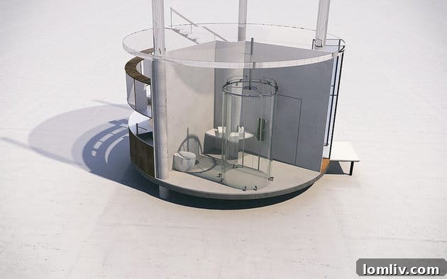 Smart Glass technology for privacy and power generation in an eco-friendly apartment bathroom.