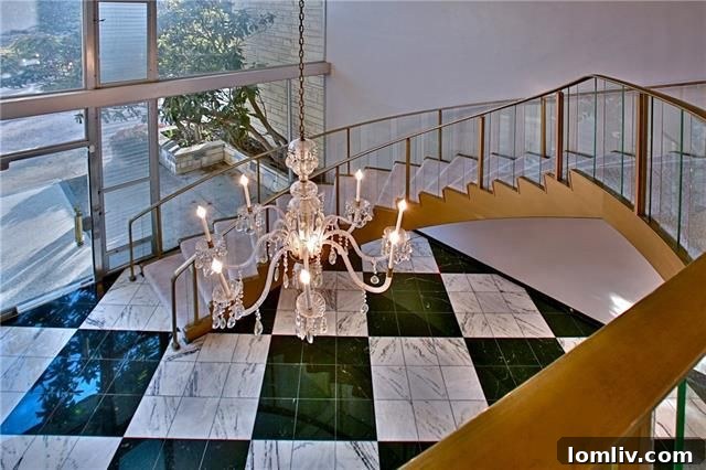 Interior view of the Mayrath House, highlighting the grand preserved interiors and innovative use of materials, a hallmark of mid-century modern Dallas architecture.