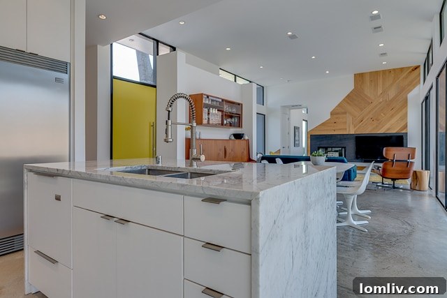 Architectural detail of the home's interior, highlighting the interplay of light and shadow.