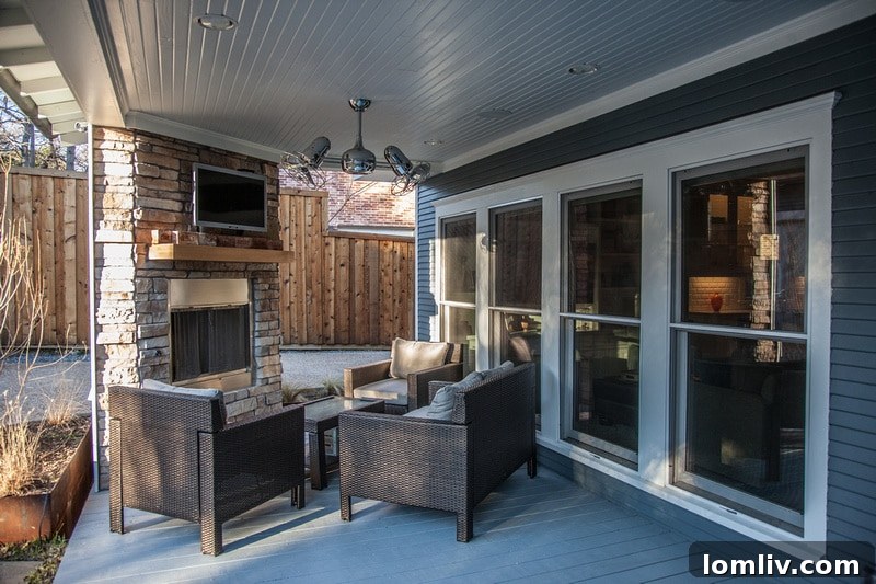 Kelly and Tom Hoffmann's inviting back porch and yard, perfect for relaxation and entertaining.
