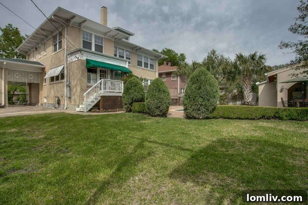 Historic Fort Worth Elizabeth Boulevard Villa: Grand Estate, Exceptional Value 13 Lush Garden and Poolside View of 1521 Elizabeth Boulevard