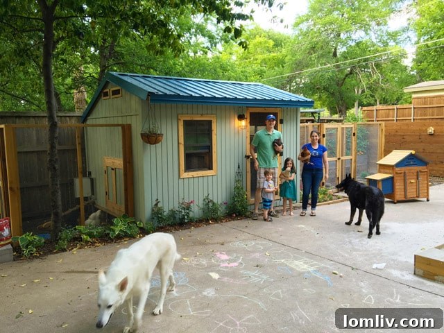 Tiffany and Jason Lipsett with their children and their eleven hens, affectionately known as the Lipsett Ladies.
