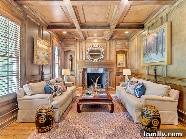 Formal Living Room with Wood Paneling and Stone Fireplace - 1615 Carleton, Fort Worth