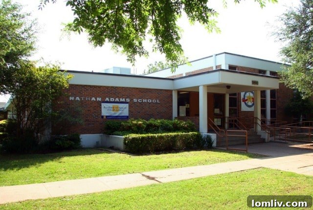 Nathan Adams Elementary, one of the Dallas ISD schools receiving a last-minute reprieve for renovations, contrasted with Seagoville High, which faces further delays. Photo courtesy of Dallas ISD.