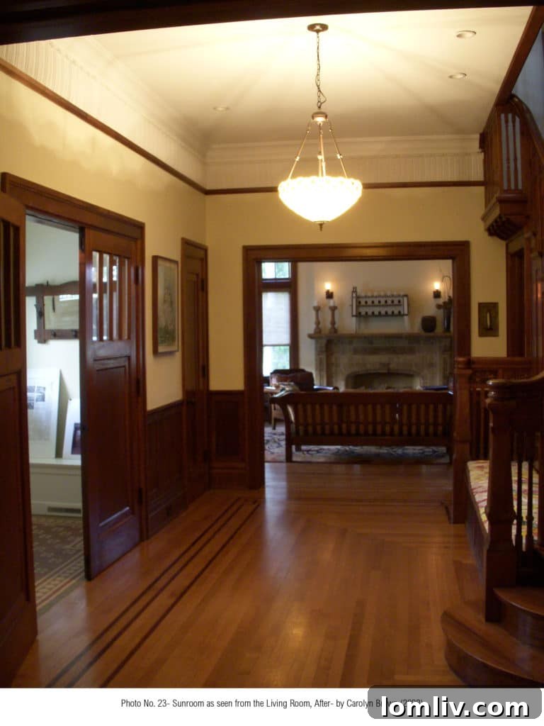 Post-restoration: The elegant entry hall of the Parks Estate, reflecting historical accuracy.
