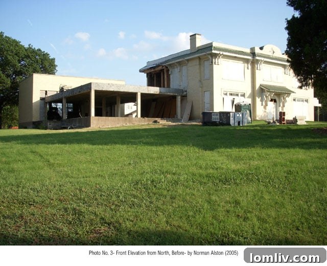 Before restoration: Side and front view of the Parks Estate with detrimental additions.