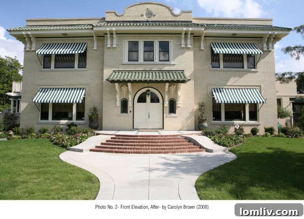 Post-restoration: Front view of the Parks Estate, showcasing its restored Spanish Mission elegance.