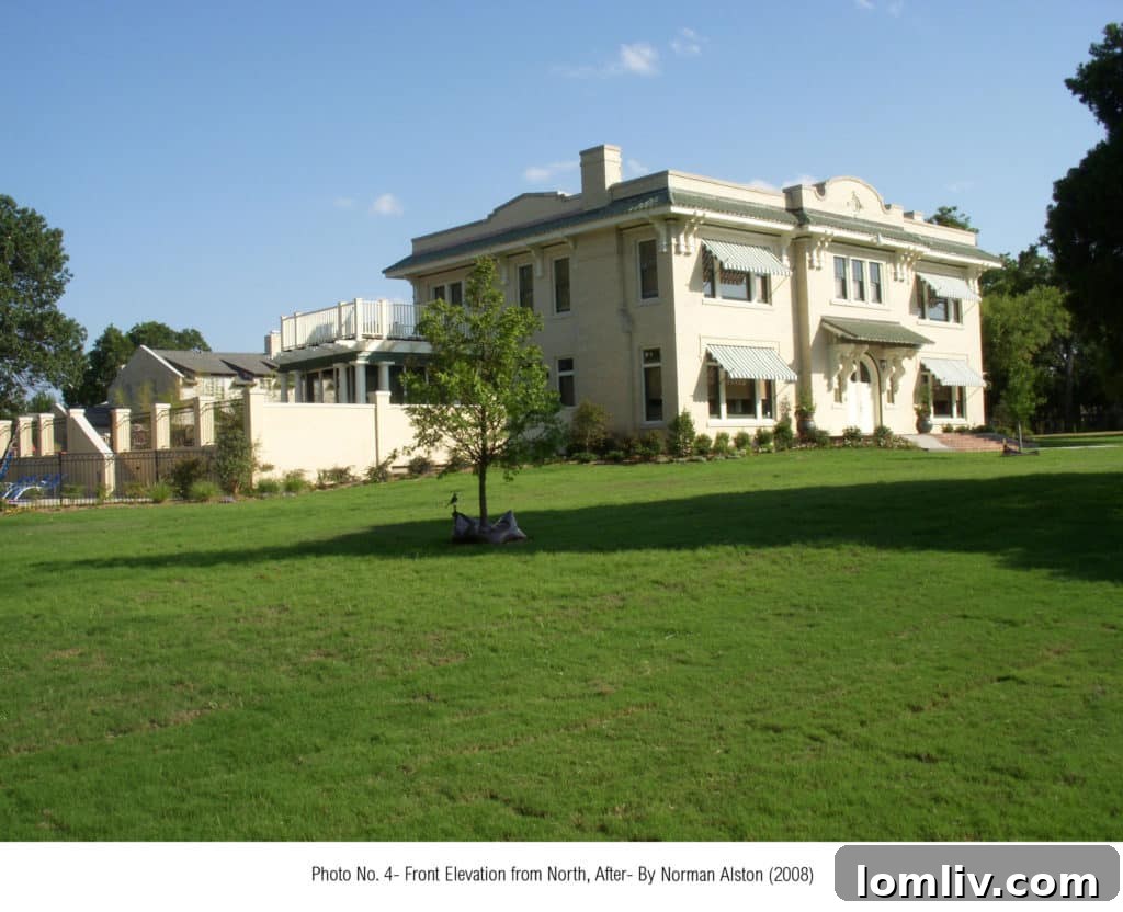Post-restoration: Side and front view of the Parks Estate, highlighting architectural details.