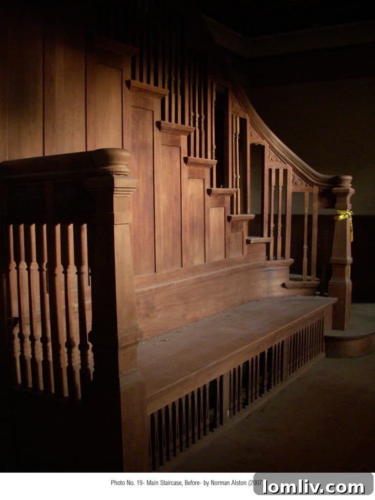 Before restoration: The grand stairway of the Parks Estate, awaiting rejuvenation.