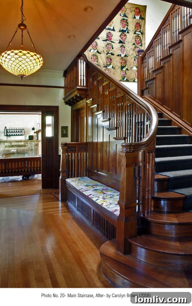 After restoration: The grand stairway of the Parks Estate, showcasing exquisite craftsmanship.