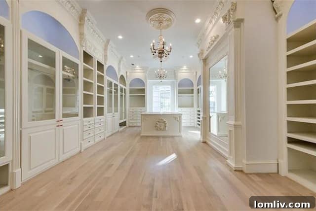 Elegant Ladies' Master Closet with Glass Cabinetry