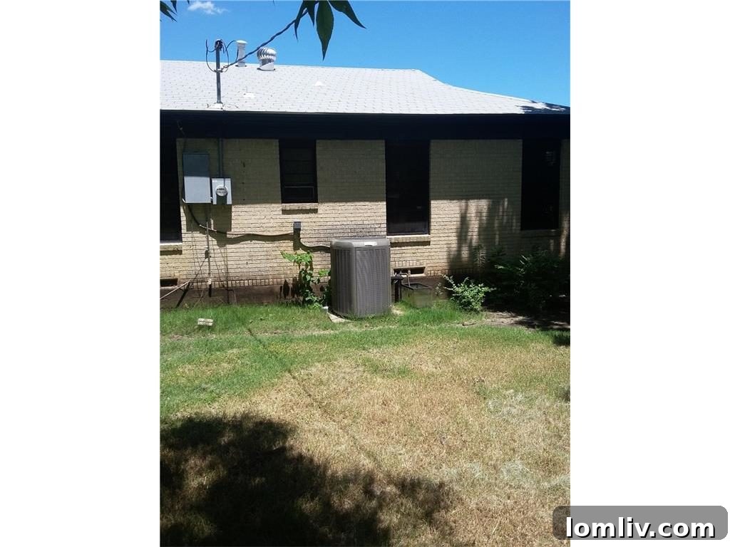 Side of the house showcasing utility meters and external mechanical systems, needing neatness