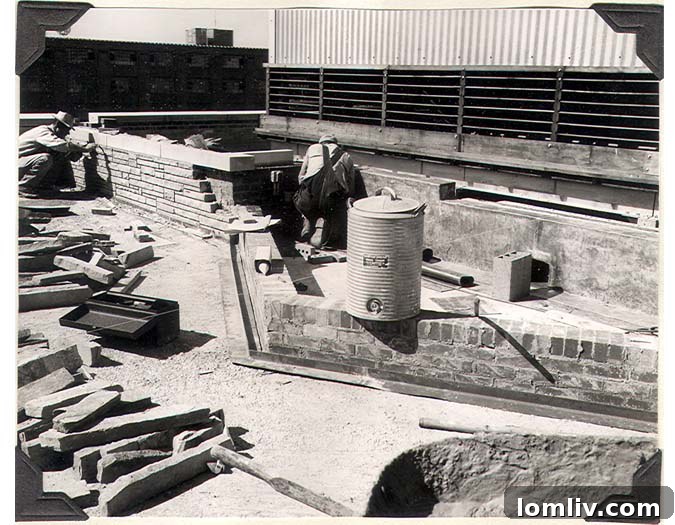Tomorrow's Preservation Dallas Tour Features 511 N Akard Adaptive Reuse Marvel 5 Historic photograph of masons constructing the rooftop fountain at 511 N. Akard