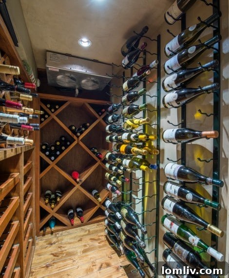 Wine cellar with antique French door, Mariposa del Lago