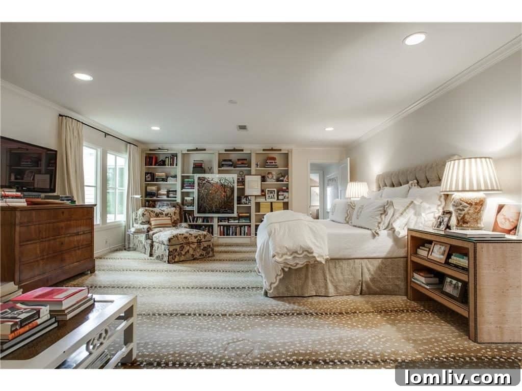 Greenway Parks Reimagined: A Designer's Modern Traditional Vision 14 Stark Antelope Carpet in Master Bedroom - Dallas Home