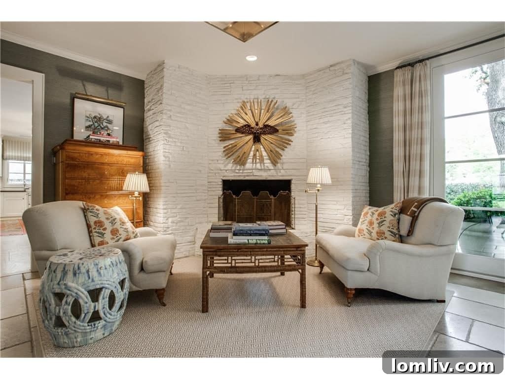 Greenway Parks Reimagined: A Designer's Modern Traditional Vision 8 Discovered Curved Fireplace - Family Room